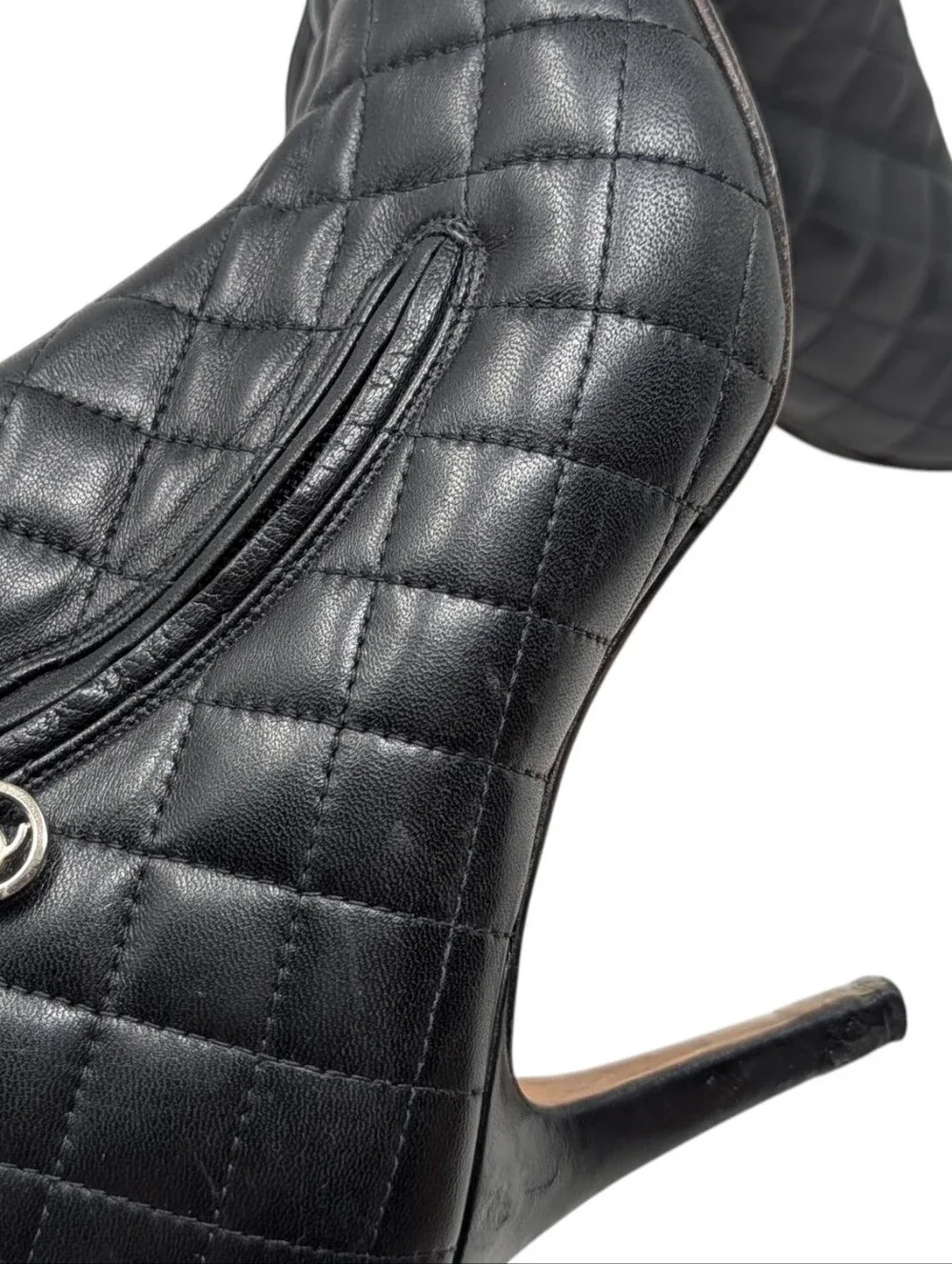 Chanel Black Quilted Leather Interlocking CC Heeled Bootie Boot Size EU 39
